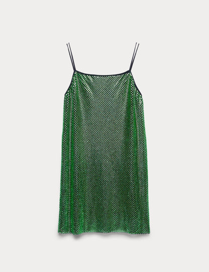 Metallic Embellished Mini Shift Dress