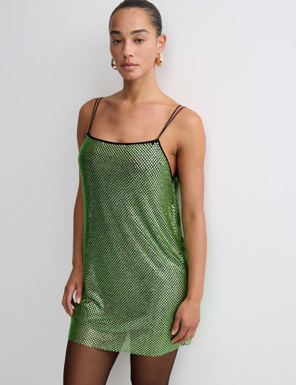 Metallic Embellished Mini Shift Dress