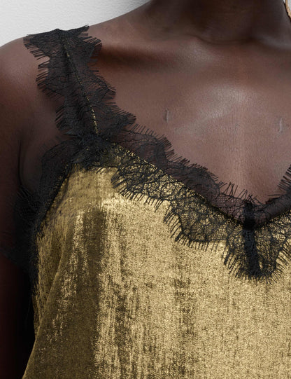 Metallic Lace Midi Slip Dress