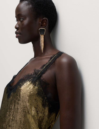 Metallic Lace Midi Slip Dress