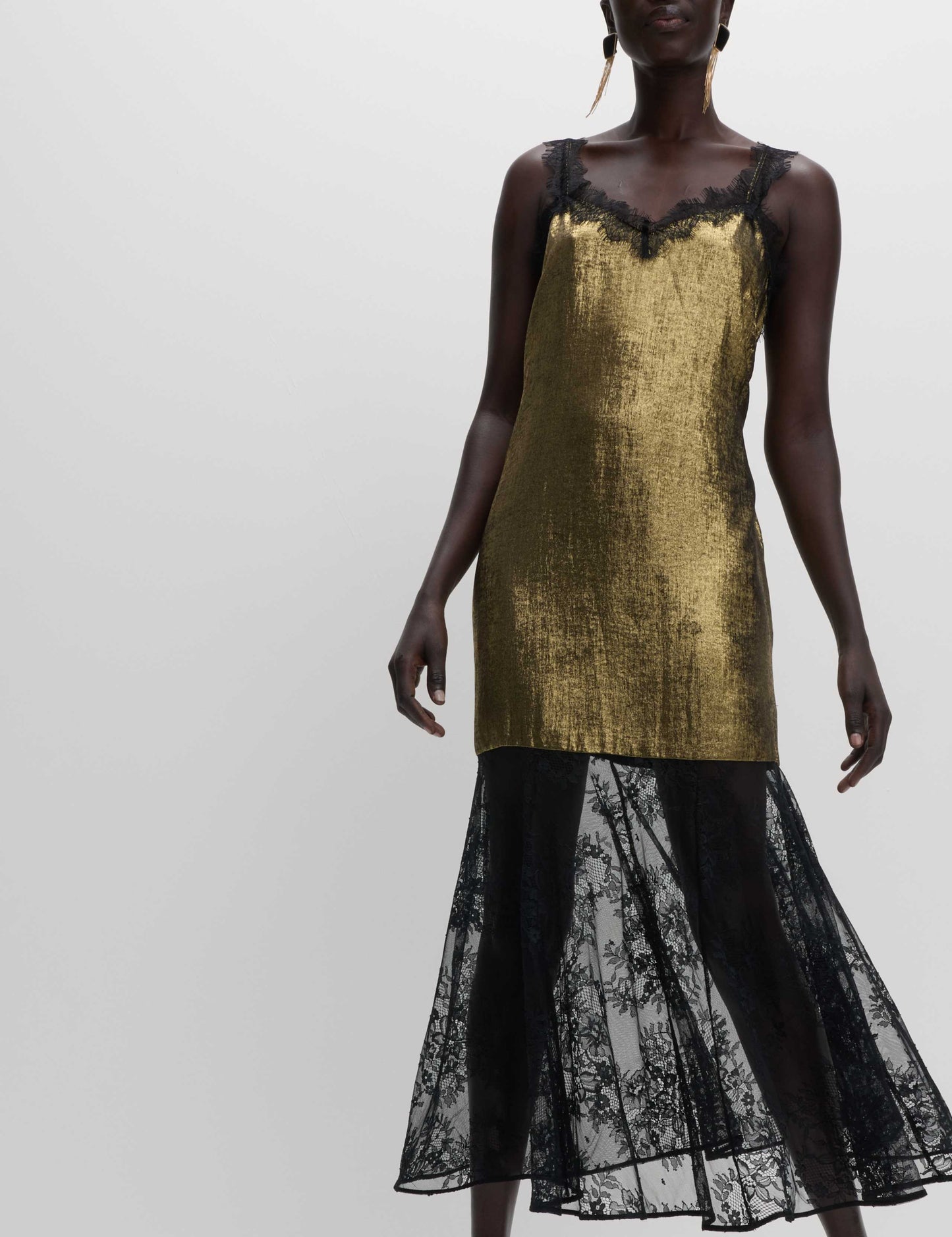 Metallic Lace Midi Slip Dress