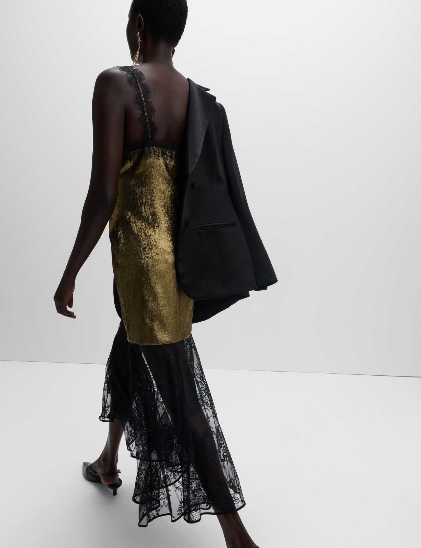 Metallic Lace Midi Slip Dress