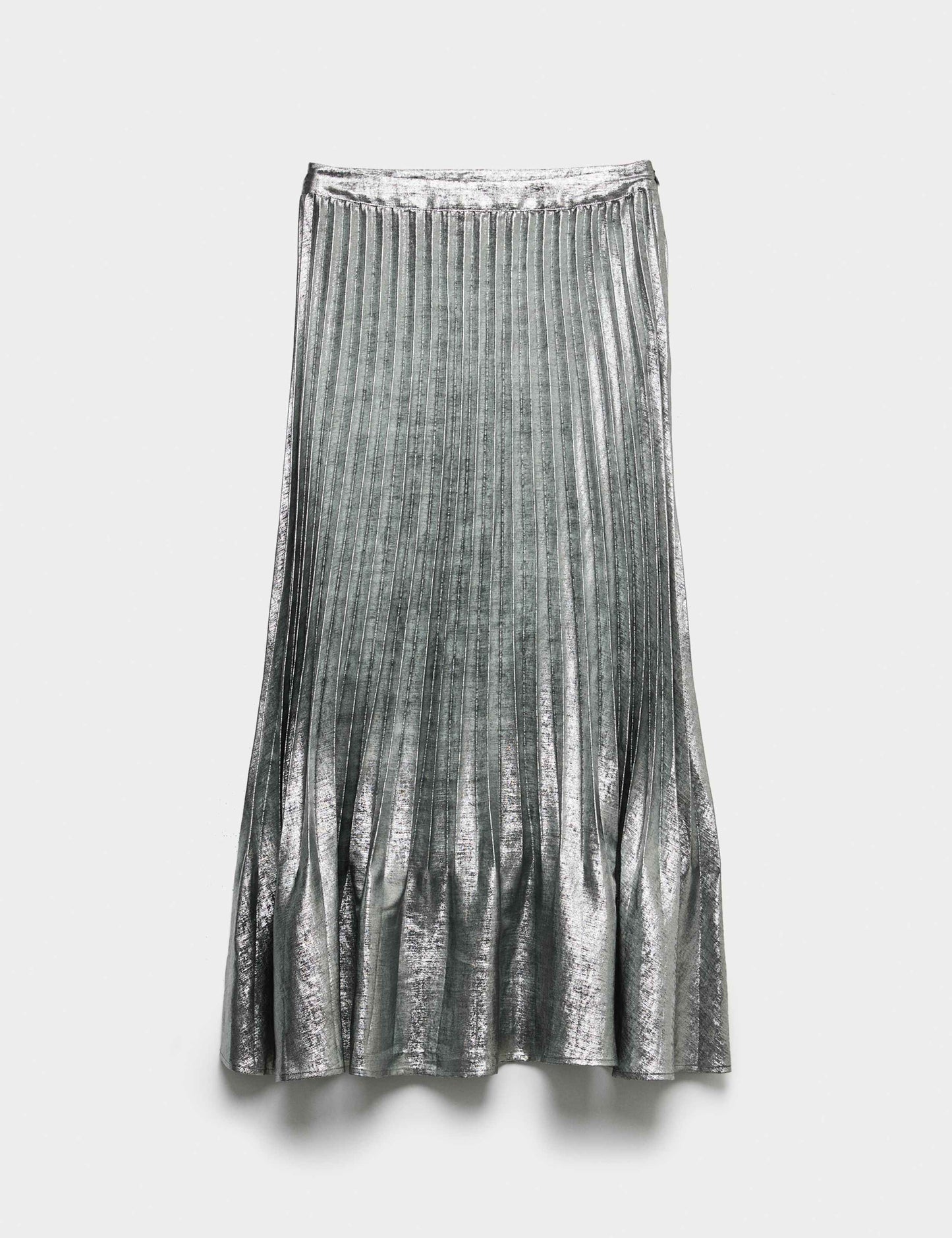 Metallic Pleated Midi Skirt