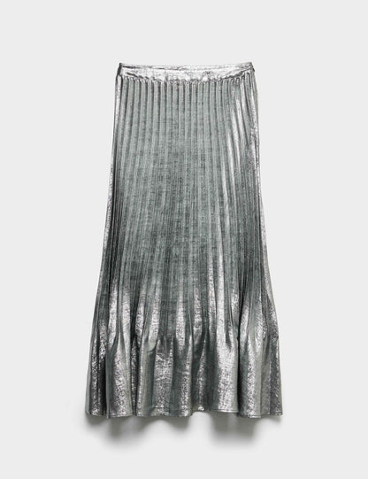 Metallic Pleated Midi Skirt