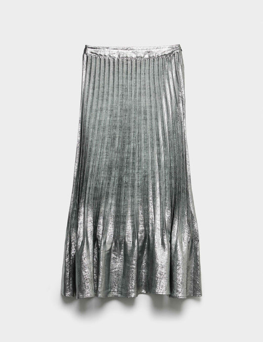 Metallic Pleated Midi Skirt