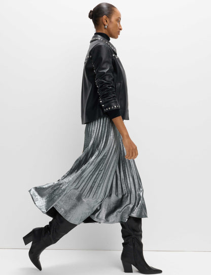 Metallic Pleated Midi Skirt