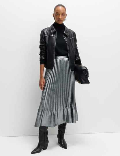 Metallic Pleated Midi Skirt