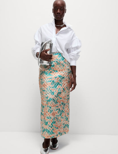 Metallic Quilted Midaxi Pencil Skirt