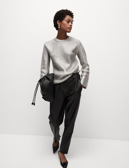 Metallic Ribbed Crew Neck Jumper