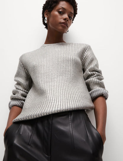 Metallic Ribbed Crew Neck Jumper