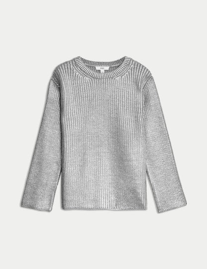 Metallic Ribbed Crew Neck Jumper