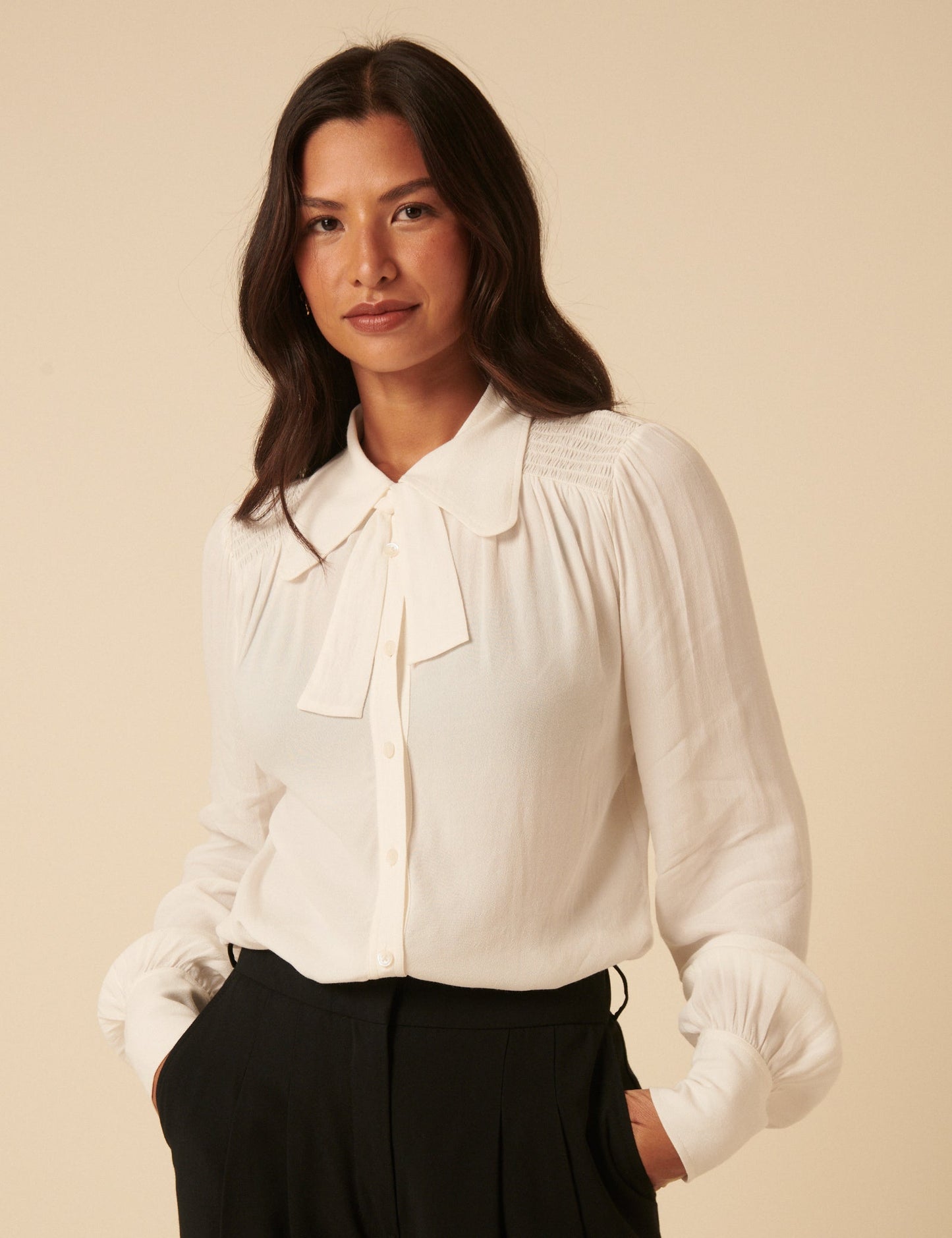 Cream Statement Collar Blouse