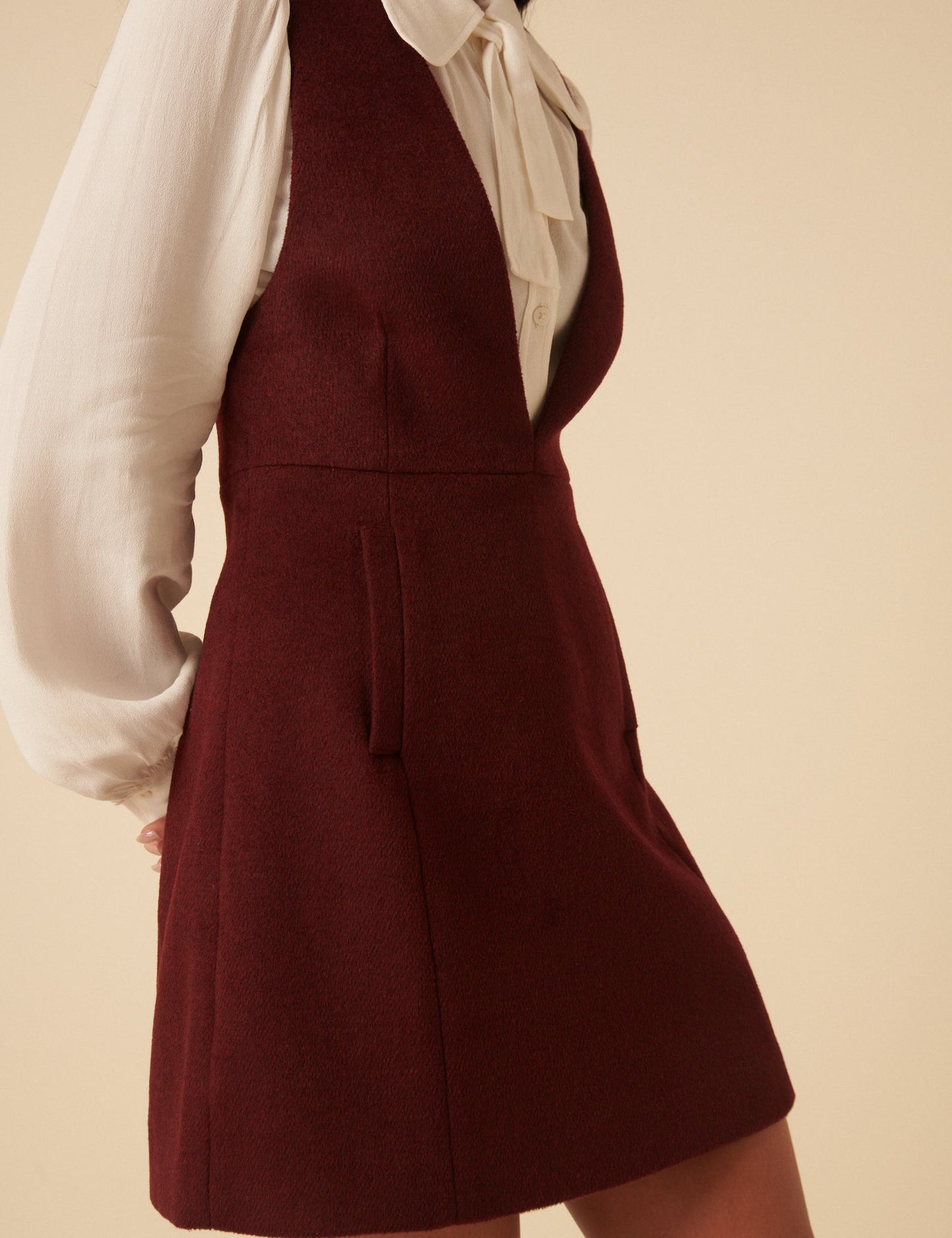 Burgundy Wool Blend Pinafore Dress
