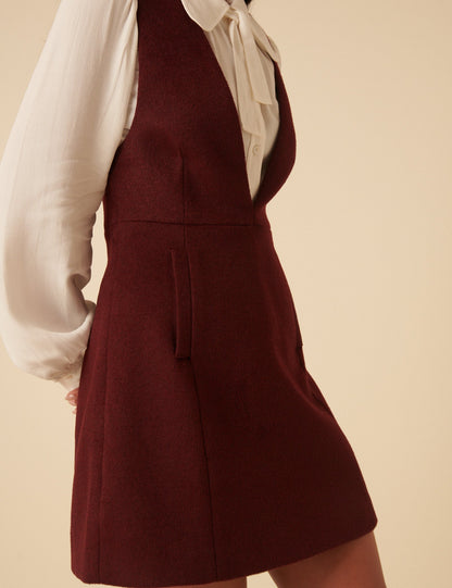 Burgundy Wool Blend Pinafore Dress