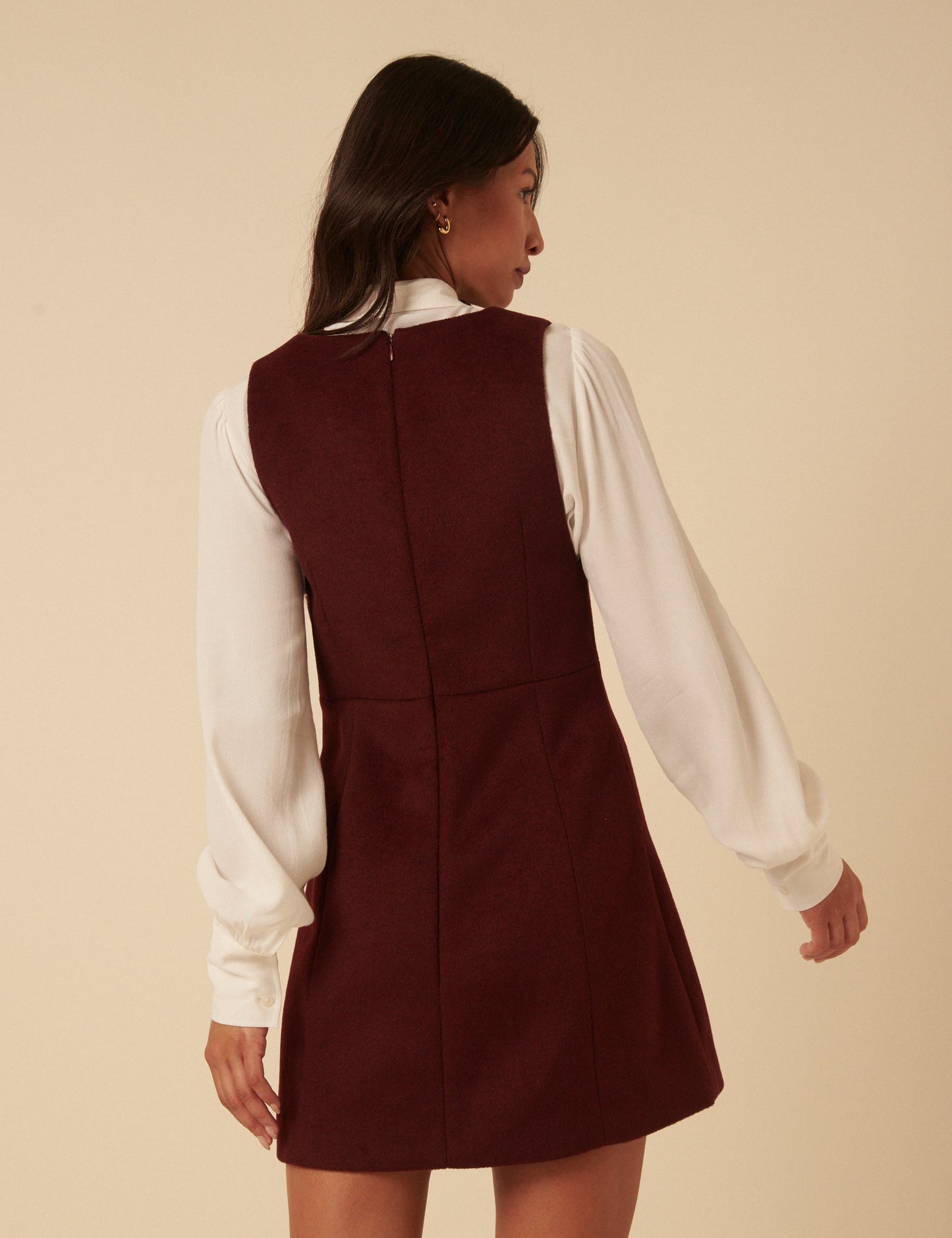 Burgundy Wool Blend Pinafore Dress