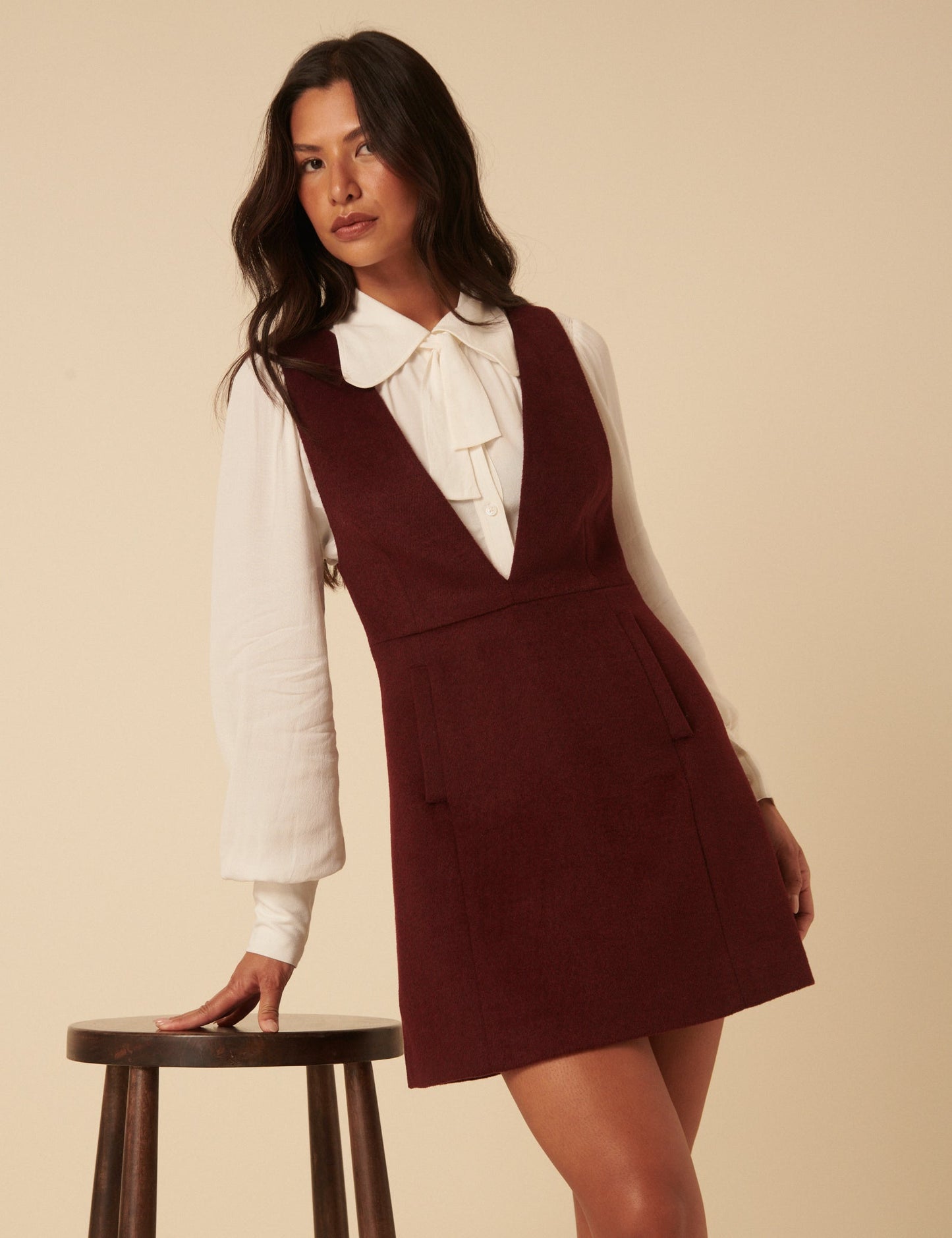 Burgundy Wool Blend Pinafore Dress