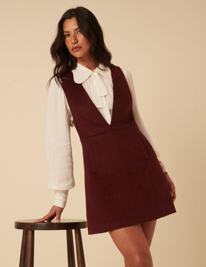 Burgundy Wool Blend Pinafore Dress