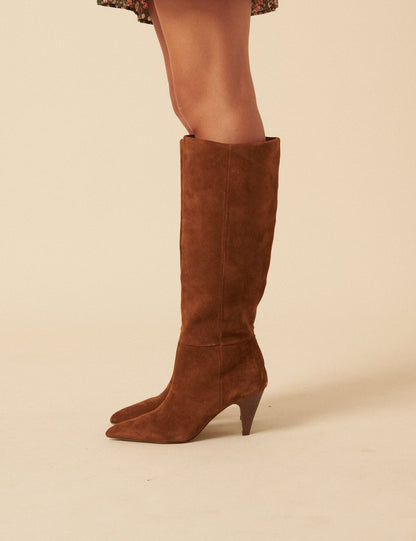 Brown Suede Heeled Boots