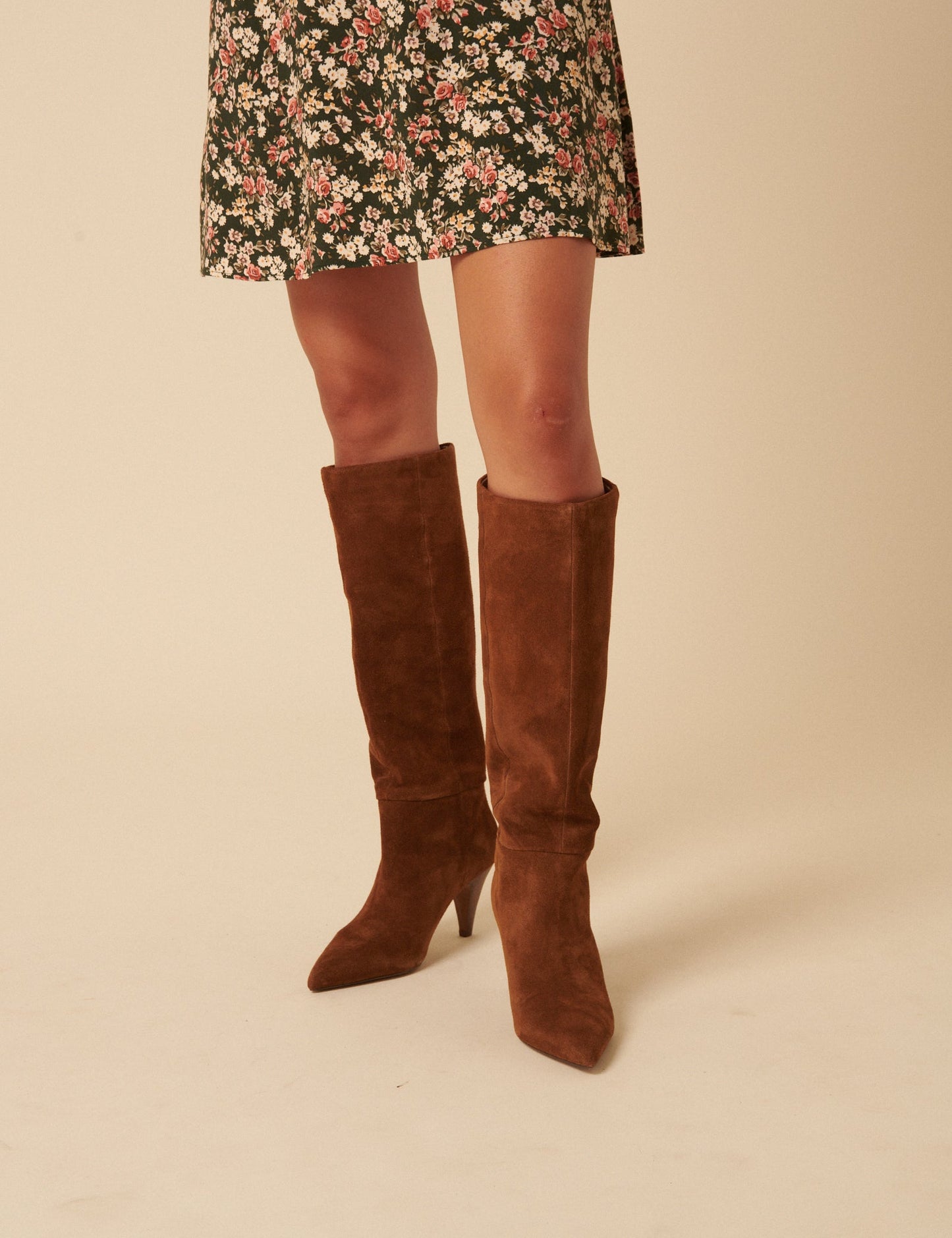 Brown Suede Heeled Boots