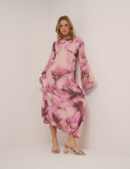 Pink Floral Phoenix Midi Dress