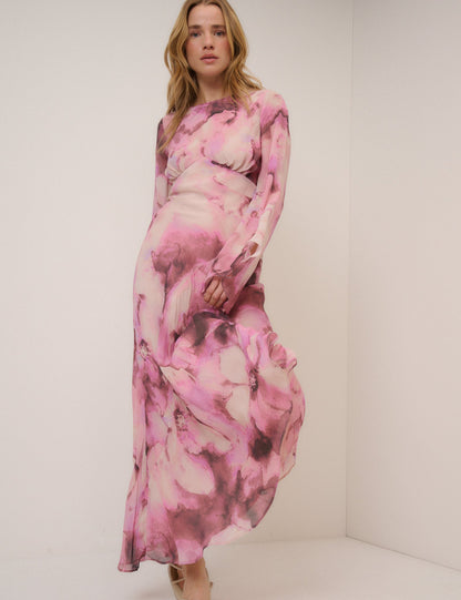 Pink Floral Phoenix Midi Dress