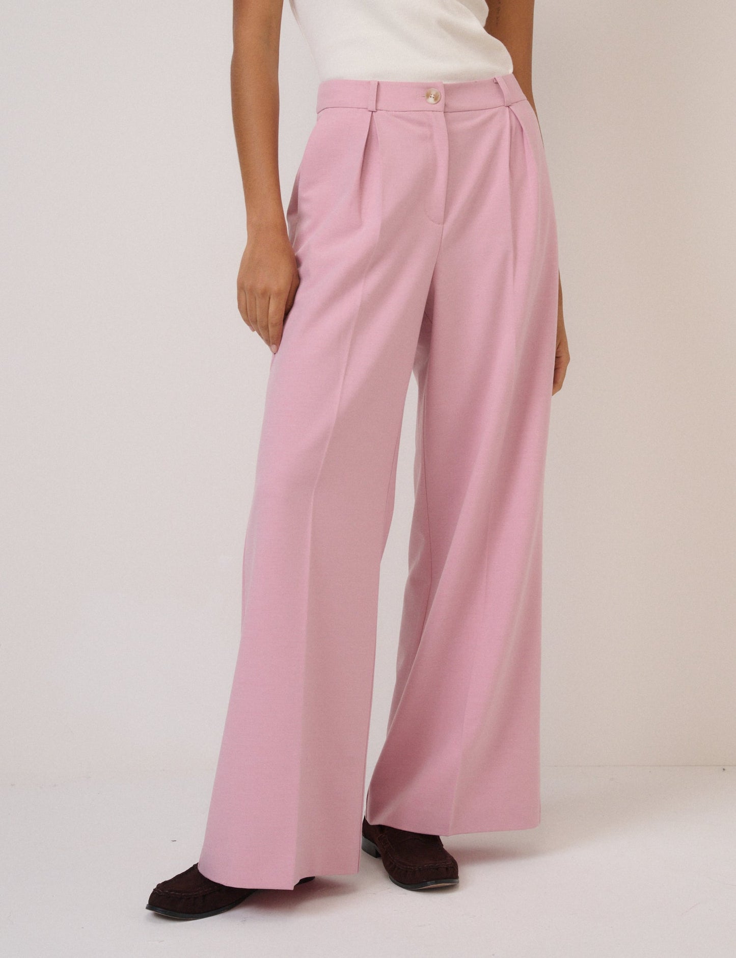 Pink High Waisted Wide Leg Trousers