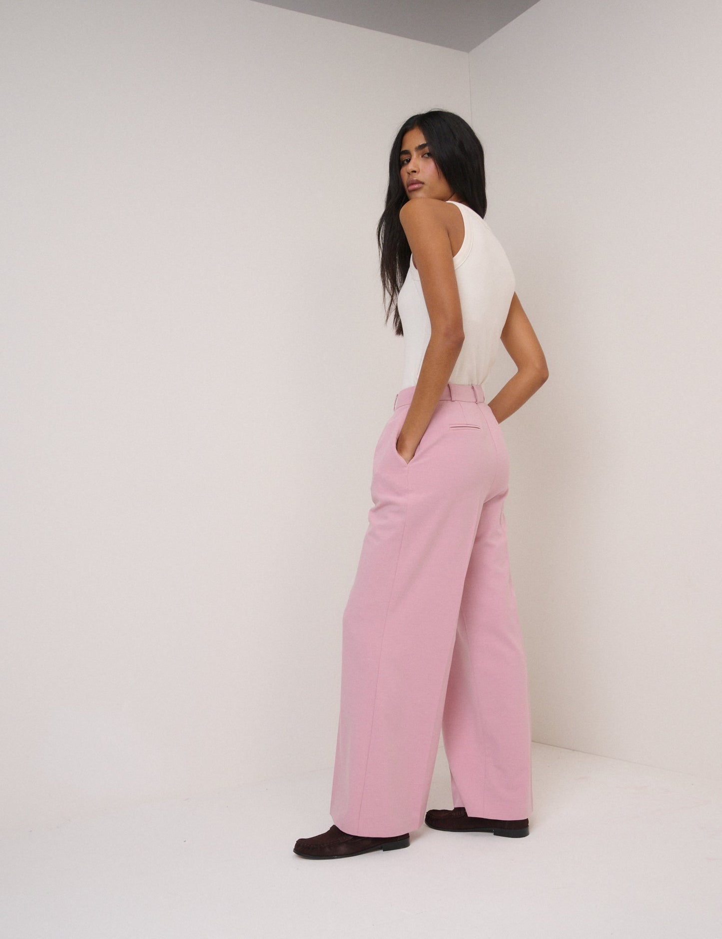 Pink High Waisted Wide Leg Trousers