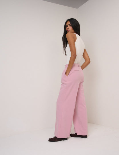 Pink High Waisted Wide Leg Trousers