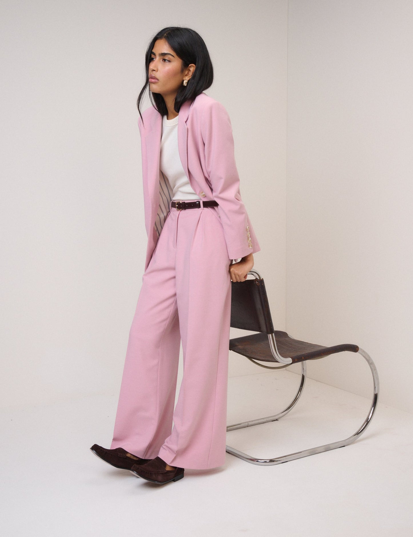 Pink High Waisted Wide Leg Trousers