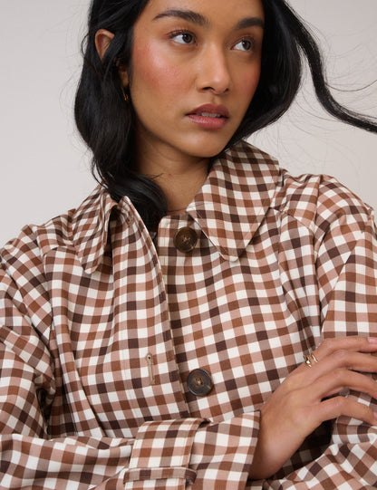 Brown Check Cropped Trench Coat