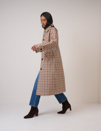 Brown Check Cropped Trench Coat