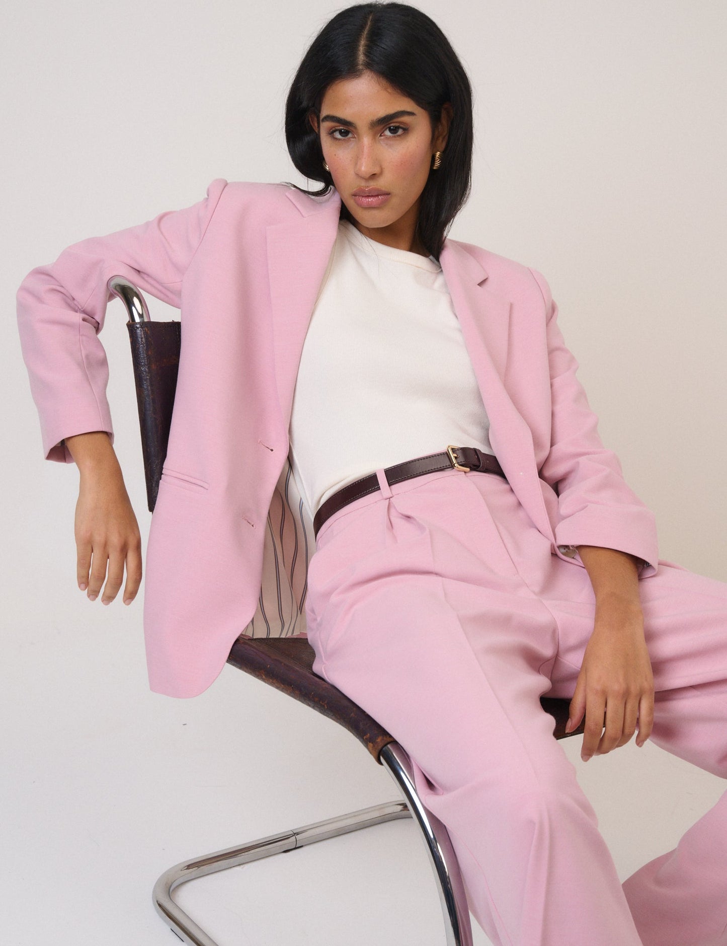 Pink Single Breasted Twill Blazer