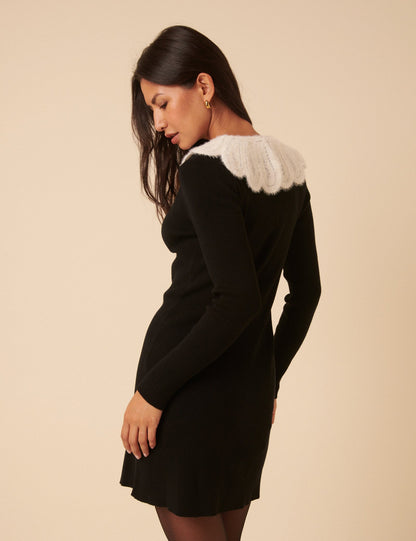Black Crochet Trim Collar Mini Dress