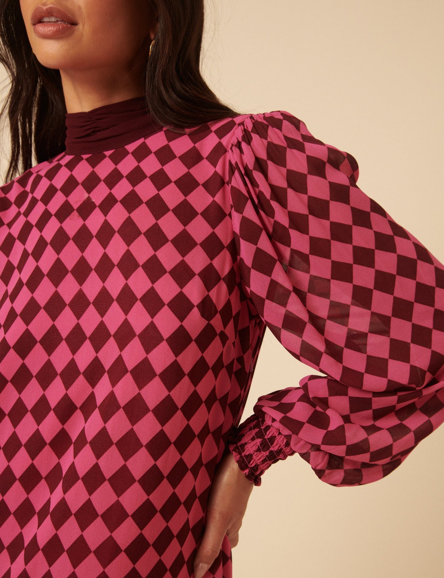 Burgundy and Pink Printed Scarf Tiered Maxi Dress