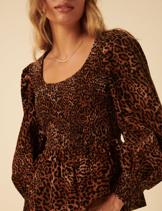 Leopard Print Balloon Sleeve Top
