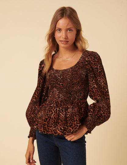 Leopard Print Balloon Sleeve Top