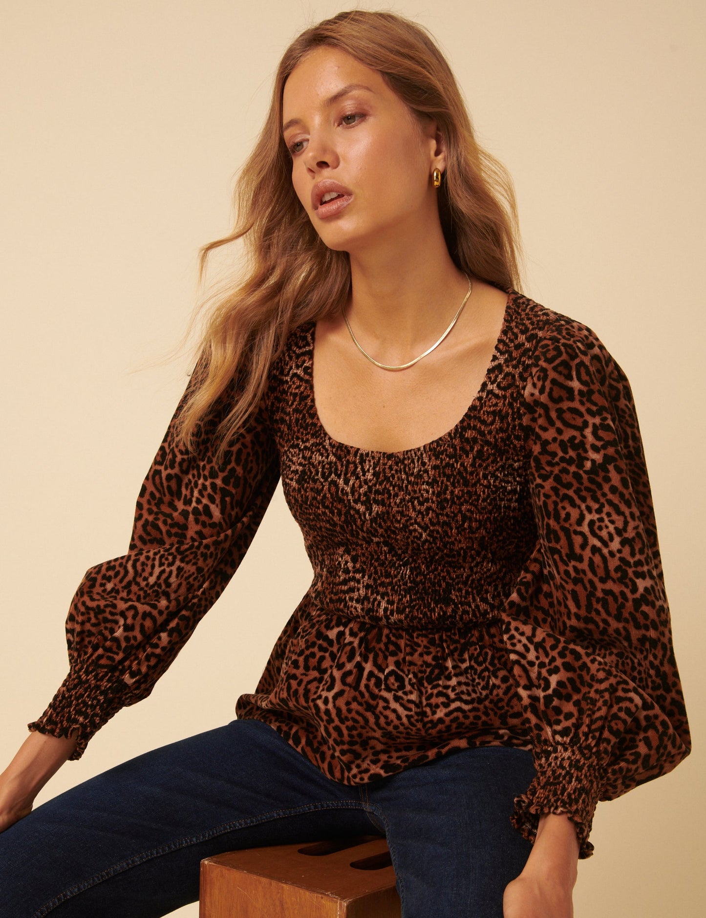 Leopard Print Balloon Sleeve Top