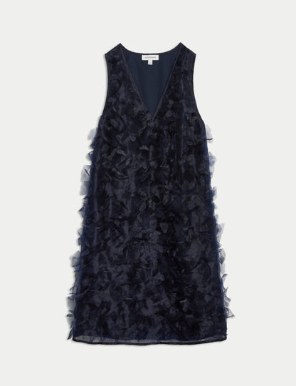 Organza Floral V-Neck Mini Shift Dress