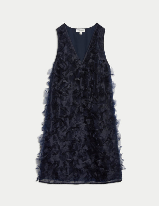 Organza Floral V-Neck Mini Shift Dress