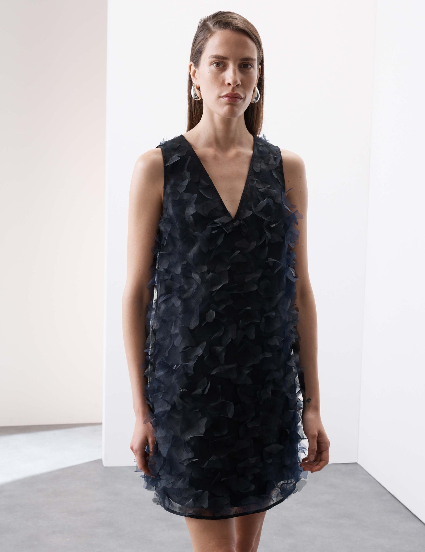 Organza Floral V-Neck Mini Shift Dress