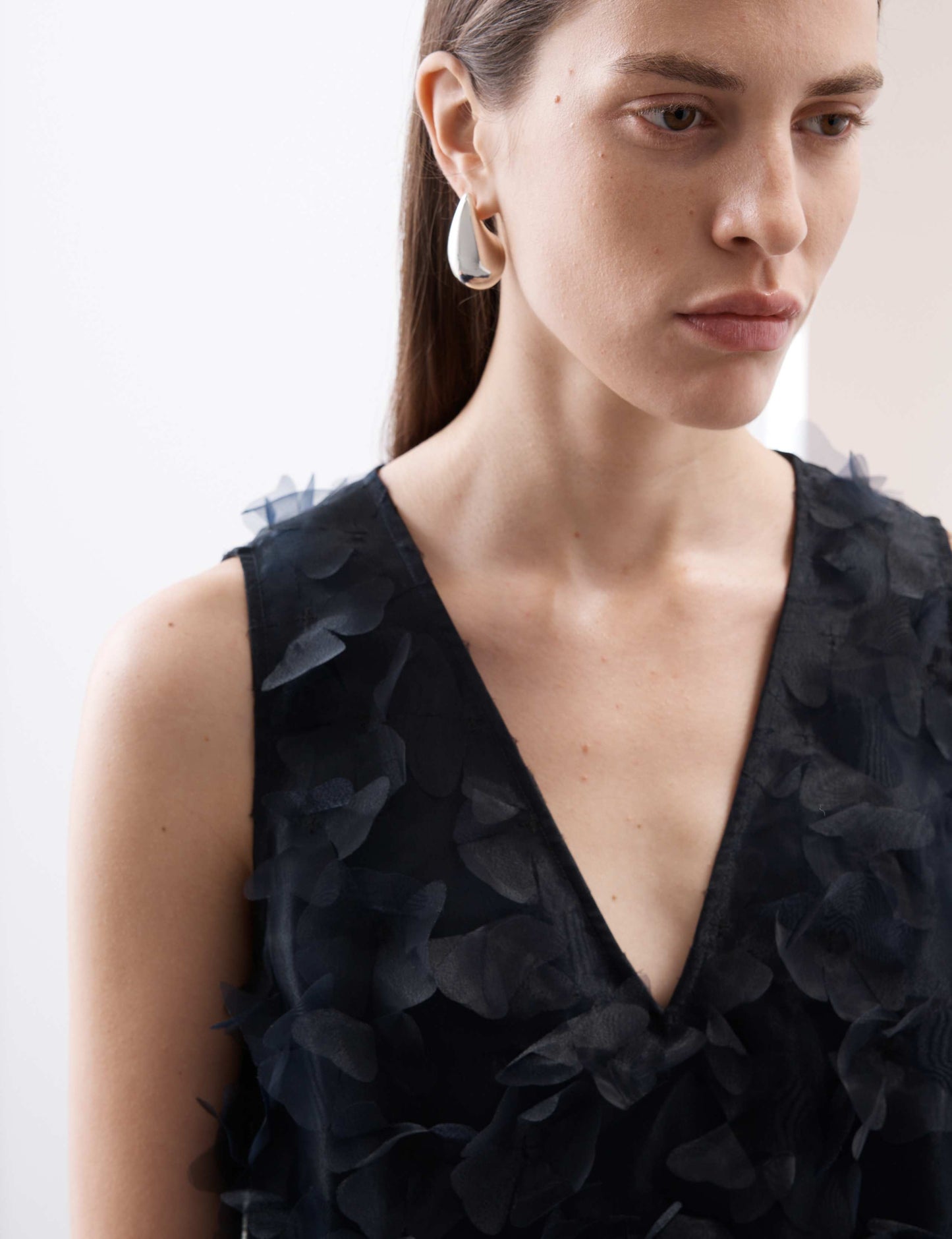 Organza Floral V-Neck Mini Shift Dress