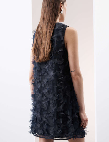 Organza Floral V-Neck Mini Shift Dress