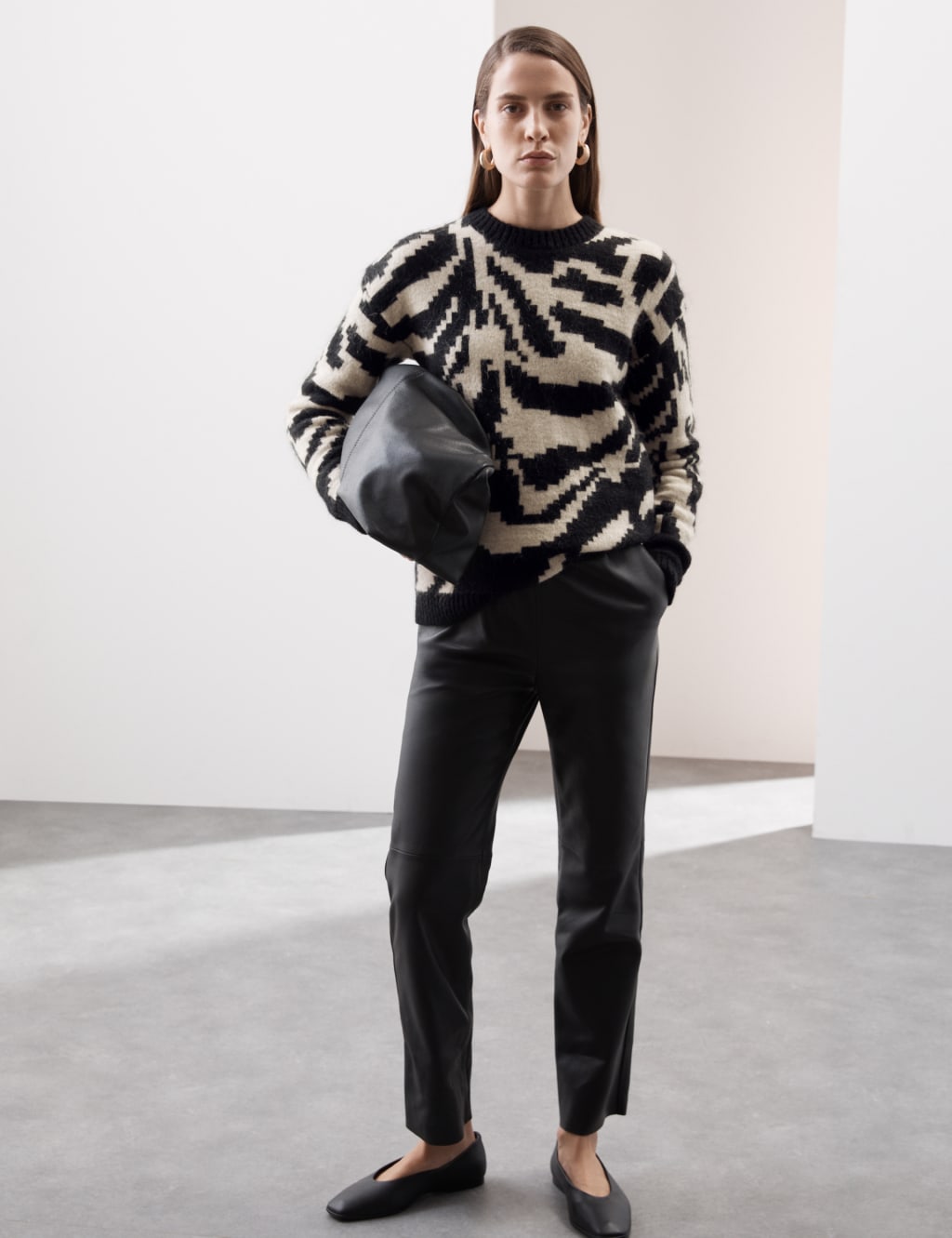 Patterned Crew Neck Jumper with Mohair