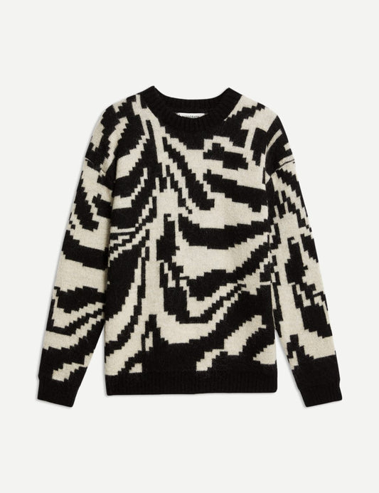 Patterned Crew Neck Jumper with Mohair