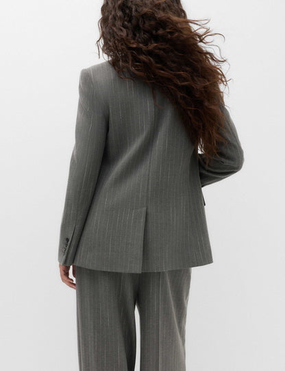 Pinstripe Double Breasted Blazer with Wool