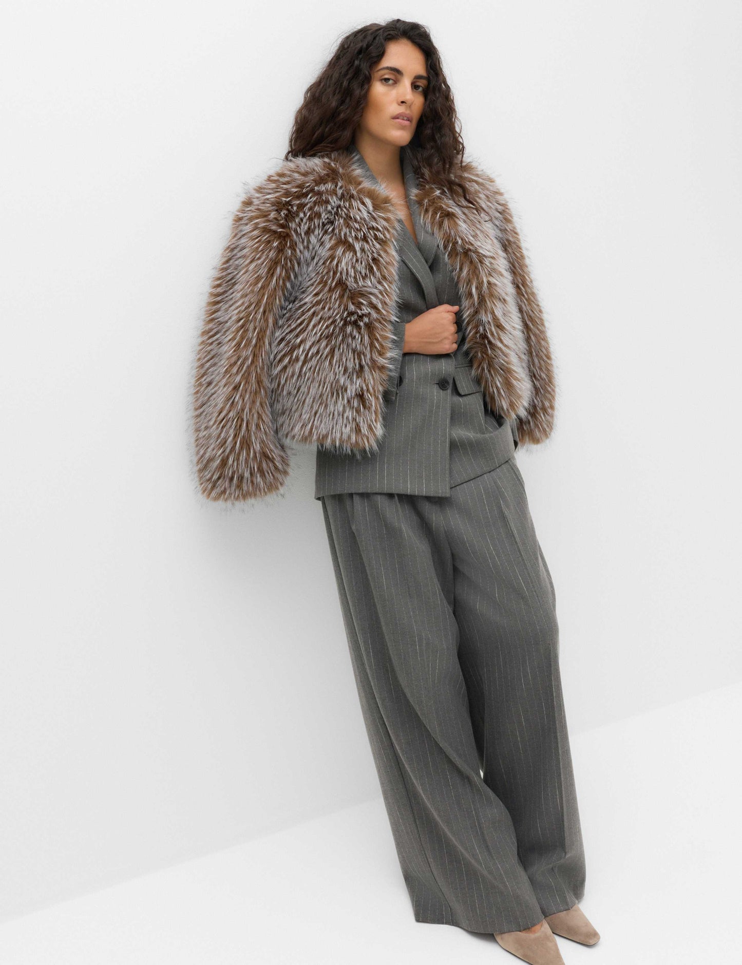 Pinstripe Double Breasted Blazer with Wool
