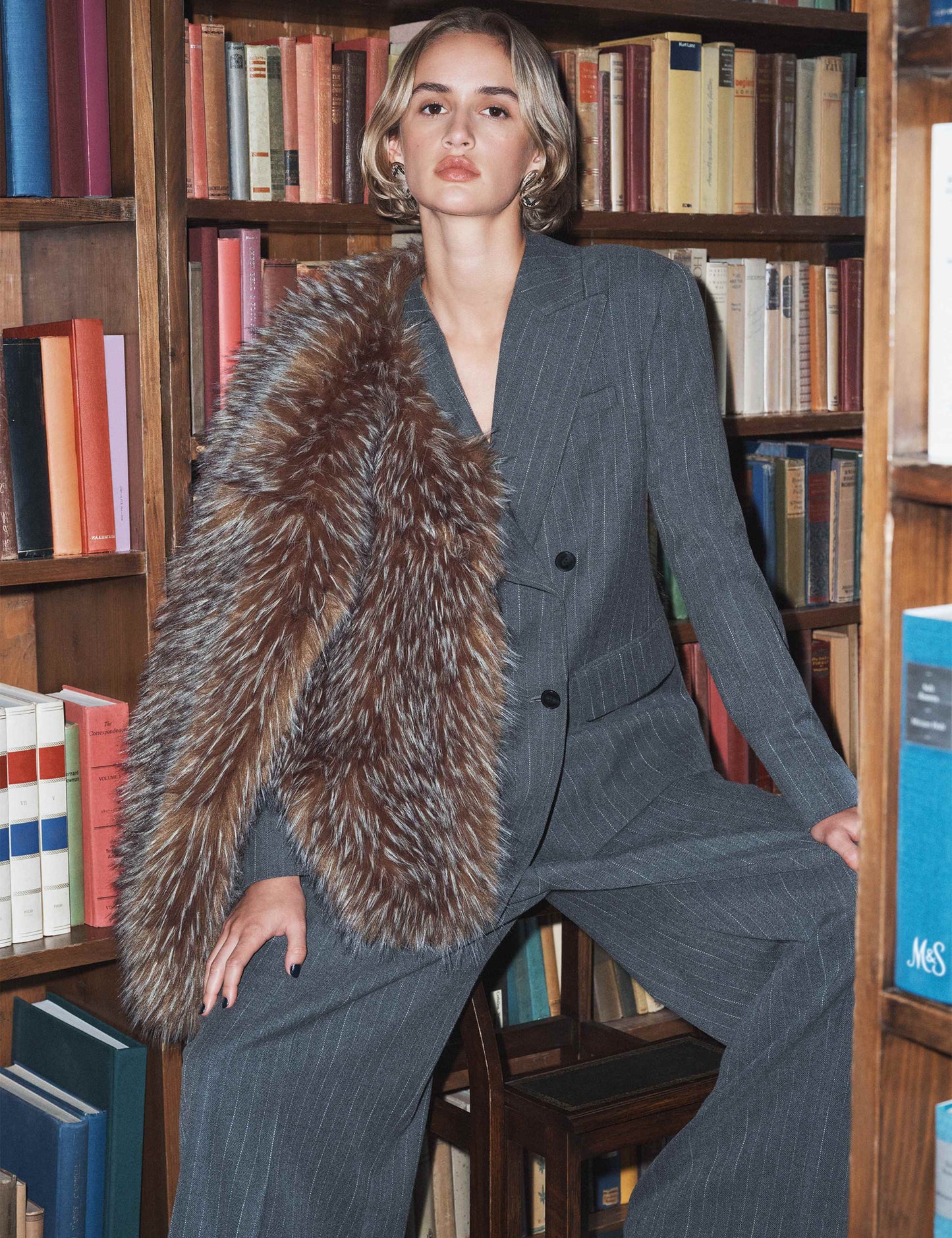 Pinstripe Double Breasted Blazer with Wool