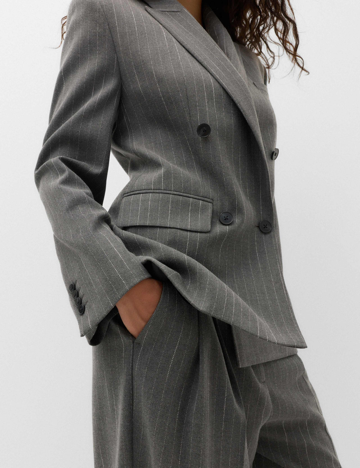 Pinstripe Double Breasted Blazer with Wool