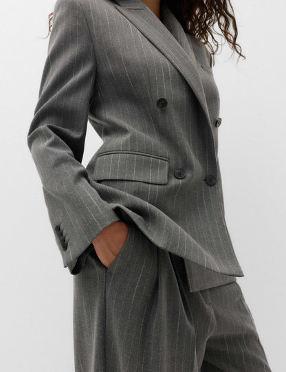 Pinstripe Double Breasted Blazer with Wool