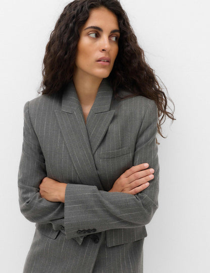 Pinstripe Double Breasted Blazer with Wool